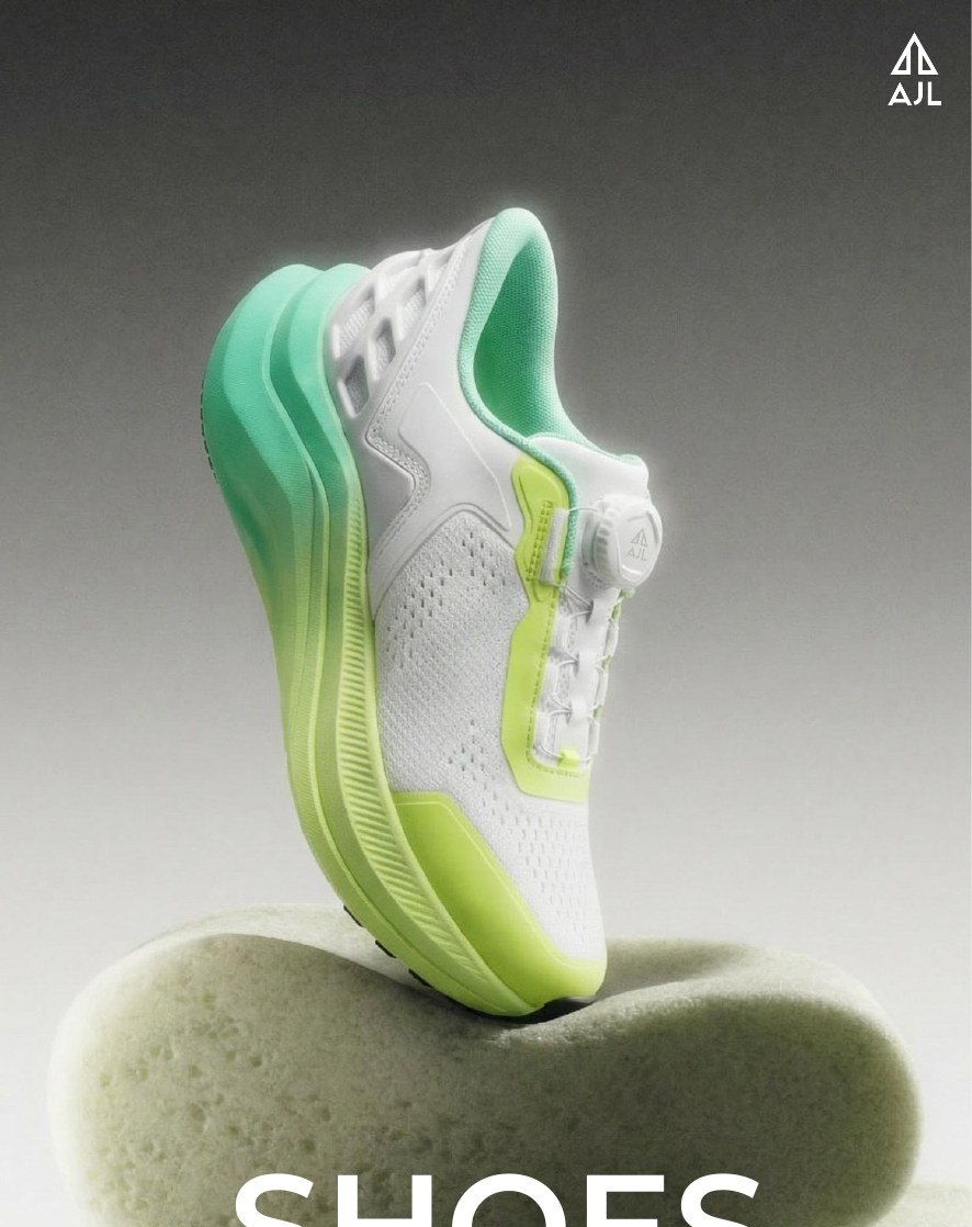 AJL shoe floating over a stone — the SHOES collection cover